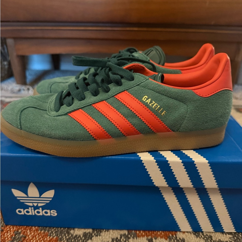 Men’s Adidas Gazelle Green with Orange Accents